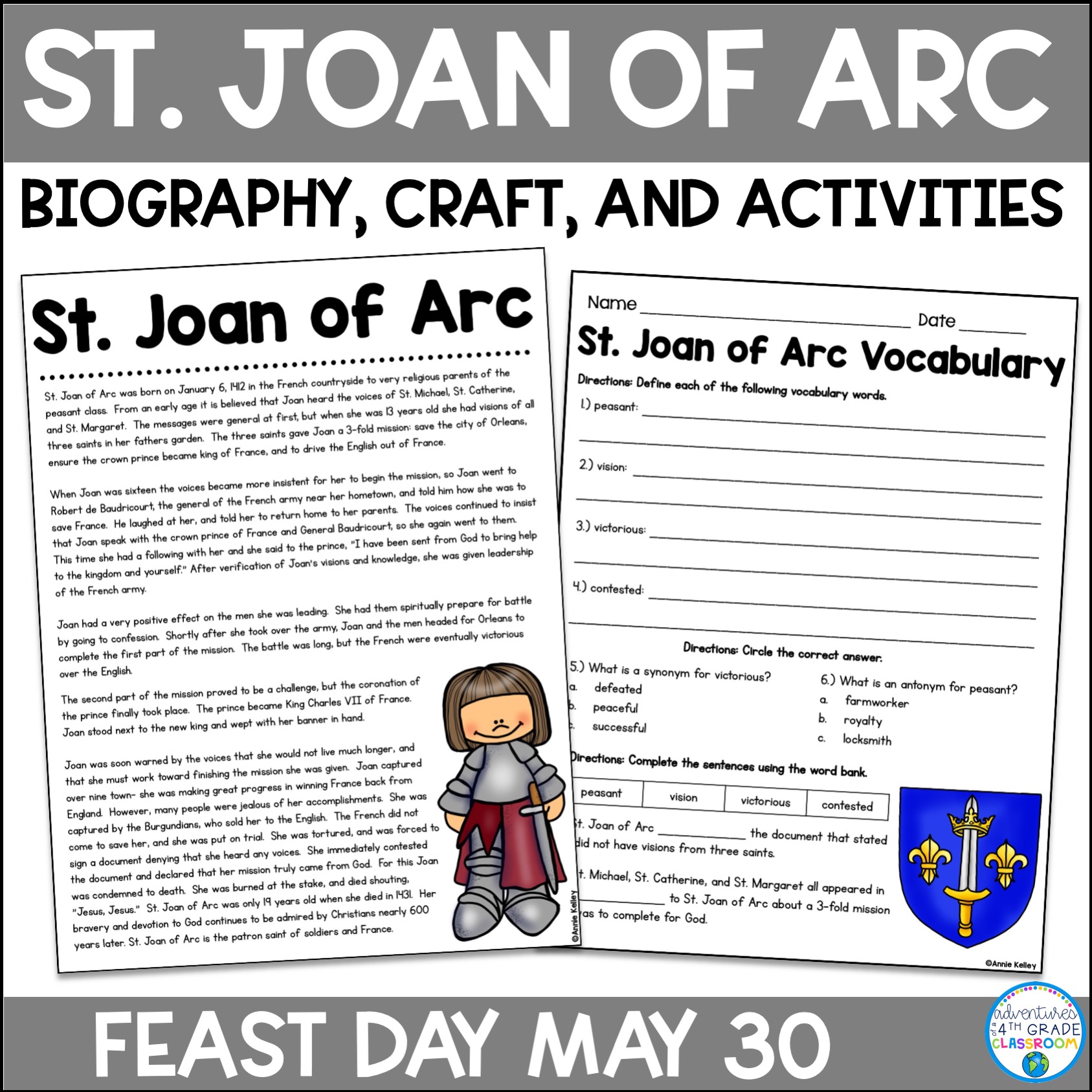 St. Joan of Arc Biography & Activities Adventures of a 4th Grade